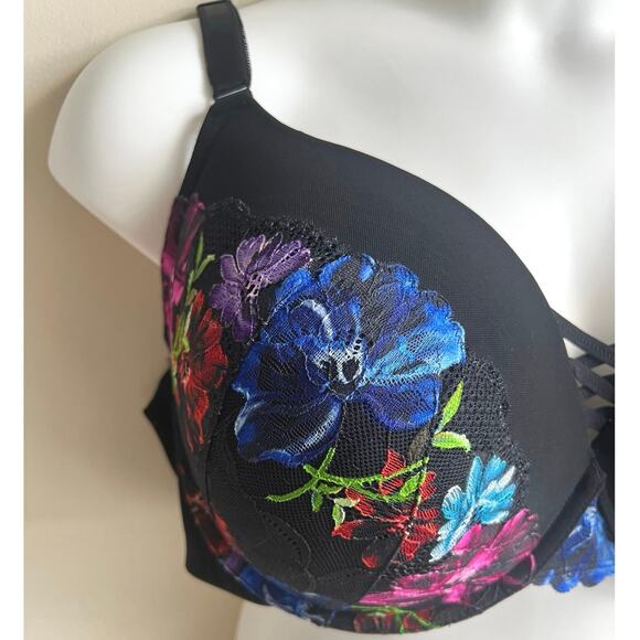 Torrid Curve Plus Size‎ Bras Lot 46DDD Push-Up & T-Shirt Black Lace Floral - Picture 3 of 9